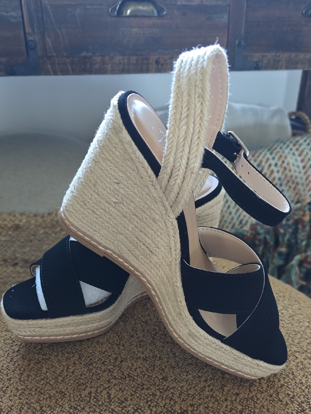 Women’s Black Espadrille Wedge Sandals - Classic Slingback